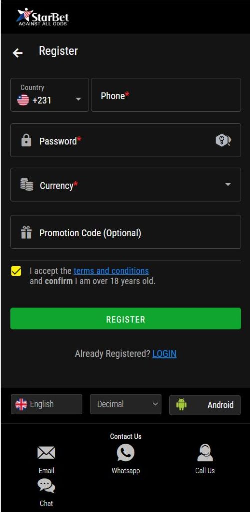 Starbet Liberia Login and Register
